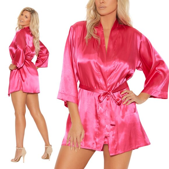 Elegant Moments Other - Plus Size Fuchsia Charmeuse Kimono Robe